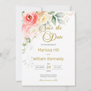 Blush Pink Floral Eucalyptus Wedding Save The Date Invitation