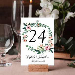 Blush Pink Floral Eucalyptus Wreath Wedding Table Number