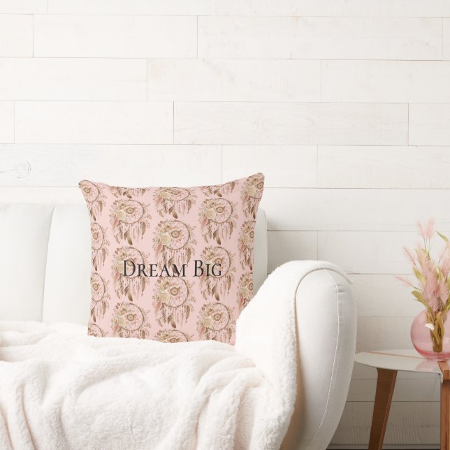 Blush Pink Floral Feathers Dream Catcher Cushion (Couch)