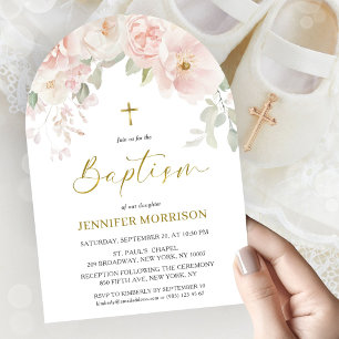 Blush Pink Floral Feminine Girl Baptism Arch Invitation