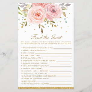 Blush Pink Floral Find The Guest Baby Shower Game