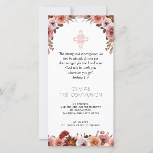 Blush Pink Floral First Communion Bookmark Favour Thank You Card
