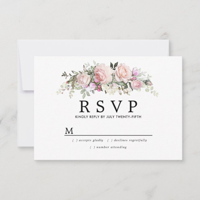 Blush Pink Floral First Communion RSVP Card (Front)