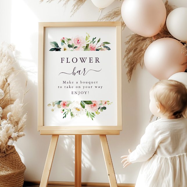 Blush Pink Floral Flower Bar Sign (Poster available in both printed and instant download digital formats.)
