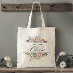 Blush Pink Floral Flower Girl Wedding Gift<br><div class="desc">Custom-designed tote bag for your flower girl featuring personalised name with elegant pink and gold watercolor rose bouquet design.</div>