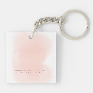 blush pink floral foliage baby announcement key ring