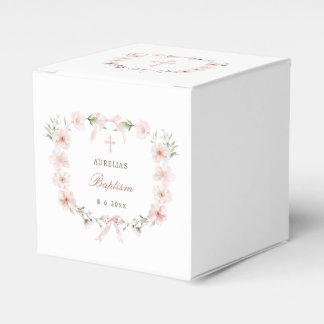 Blush Pink Floral Frame Baptism Cube Favour Box