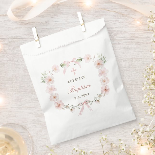 Blush Pink Floral Frame Baptism Favour Bags (Clipped)