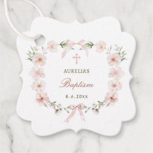 Blush Pink Floral Frame Baptism Favour Tags
