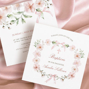 Blush Pink Floral Frame Baptism Square Invitation