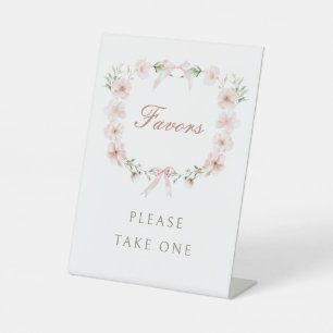 Blush Pink Floral Frame Favors Pedestal Sign