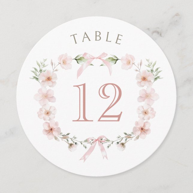 Blush Pink Floral Frame Round Table Number (Front)