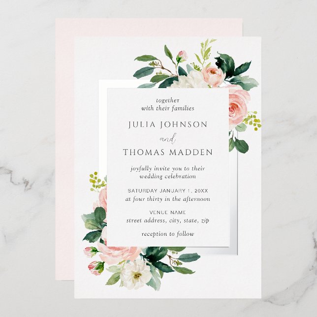 Blush Pink Floral Frame Wedding  (Front/Back)