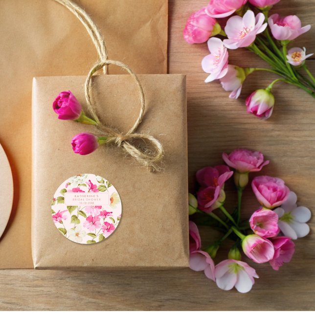 Blush pink floral garden flowers Bridal shower Classic Round Sticker (Creator Uploaded)