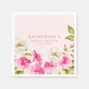 Blush pink floral garden flowers Bridal shower Napkin
