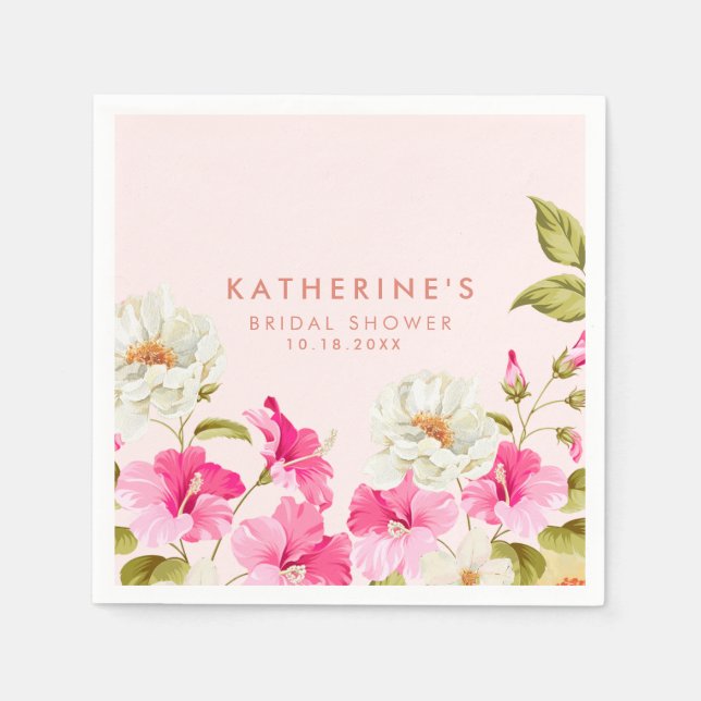 Blush pink floral garden flowers Bridal shower Napkin (Front)