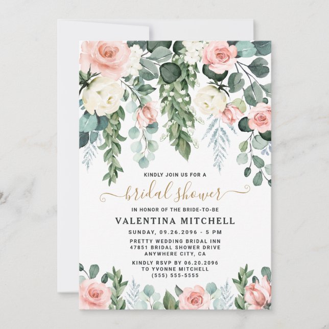 Blush Pink Floral Garden Watercolor Bridal Shower Invitation (Front)