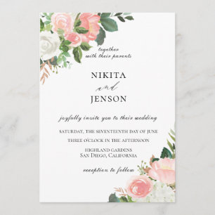 Blush Pink Floral Garden Wedding Invitation
