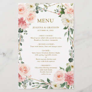 Blush Pink Floral Geometric Botanical Wedding Menu