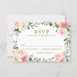 Blush Pink Floral Geometric Botanical Wedding RSVP Card