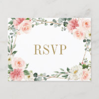 Blush Pink Floral Geometric Botanical Wedding RSVP