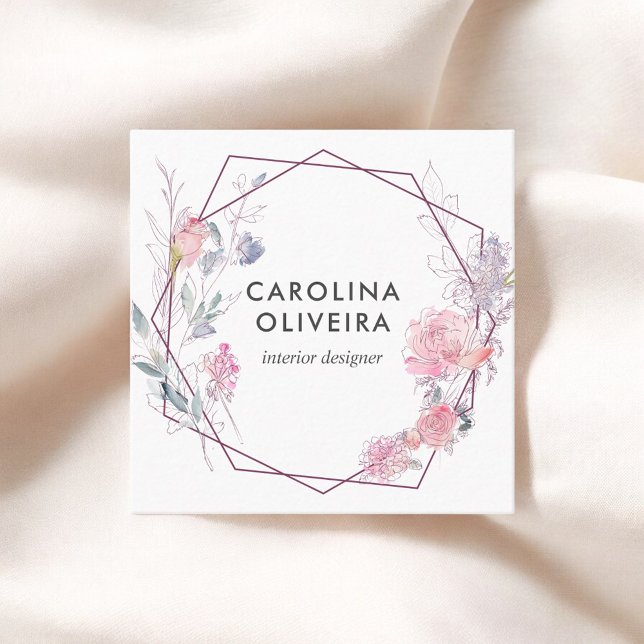 Blush Pink Floral Geometric Square Business Card (Creator Uploaded)