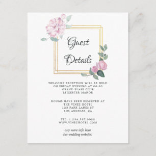Blush Pink Floral Geometric Wedding Guest Details Enclosure Card
