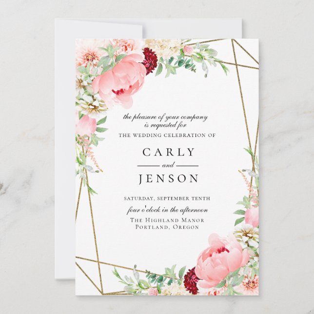 Blush Pink Floral Geometric Wedding Invitation (Front)