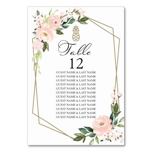 Blush Pink Floral Geometric Wedding Seating Card (Front)