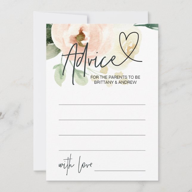 Blush Pink Floral Girl Baby Shower Advice Card (Front)