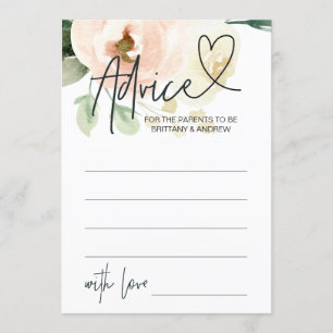 Blush Pink Floral Girl Baby Shower Advice Card