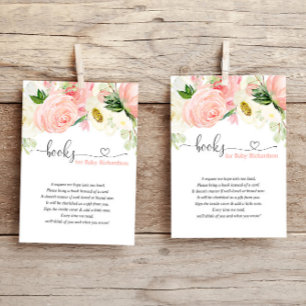 Blush pink floral girl baby shower book request en enclosure card