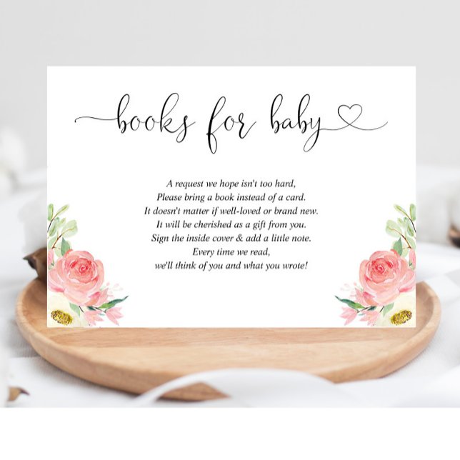 Blush pink floral girl baby shower book request enclosure card (Creator Uploaded)