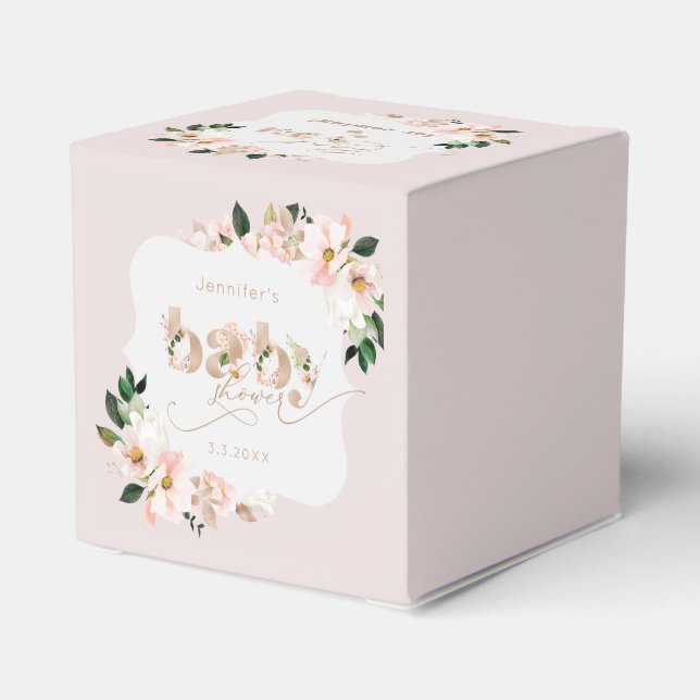 Blush pink floral girl baby shower Bracket Favour Box (Back Side)