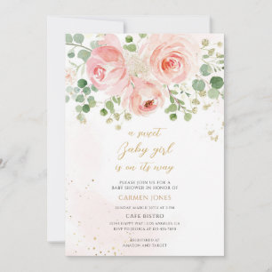 Blush Pink Floral Girl Baby Shower Invitation