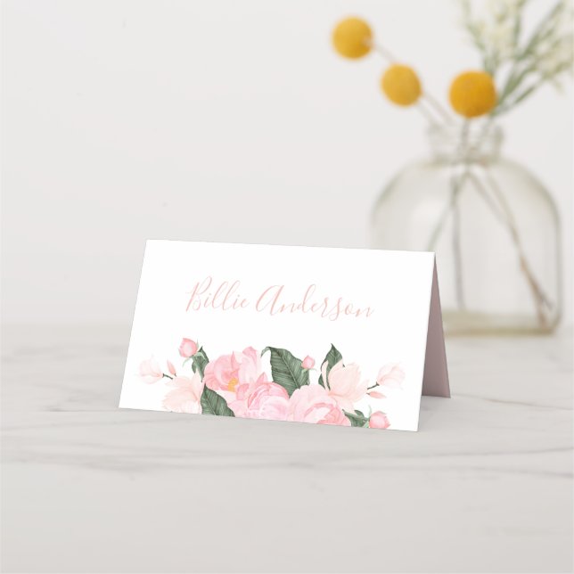 Blush Pink Floral Girl Baby Shower Place Card (Front)