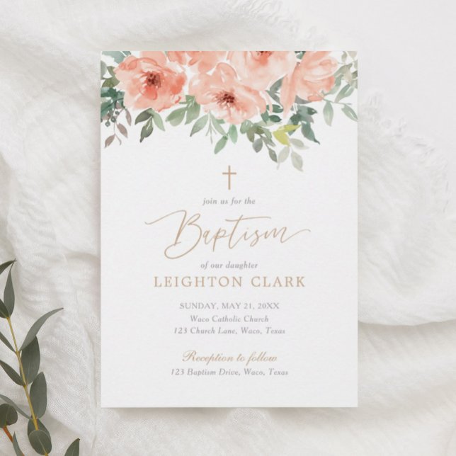 Blush Pink Floral Girl Baptism Invitation (Creator Uploaded)