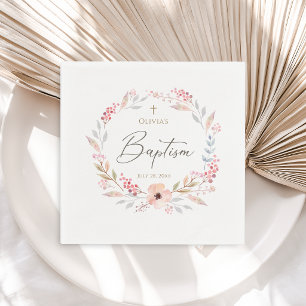 Blush Pink Floral Girl Baptism Napkin