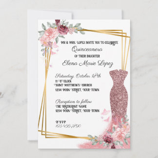 Blush Pink Floral Girly Quinceanera Invitation