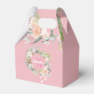 Blush Pink Floral Girly Script Monogram Favour Box
