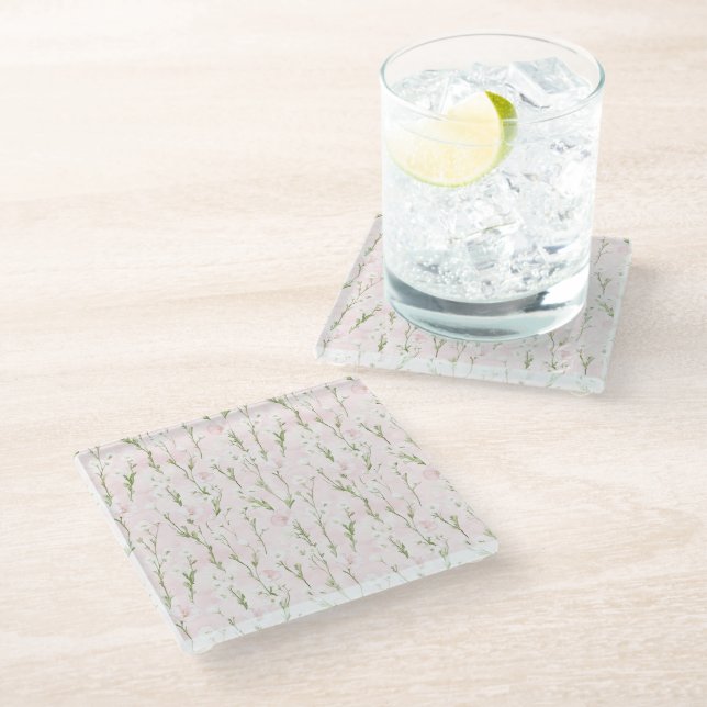 Blush Pink Floral  Glass Coaster (Angled)