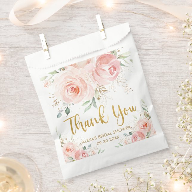 Blush Pink Floral Gold Bridal Baby Shower Birthday Favour Bags (Clipped)