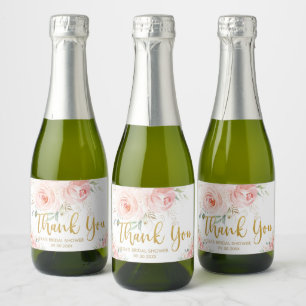 Blush Pink Floral Gold Bridal Baby Shower Birthday Sparkling Wine Label
