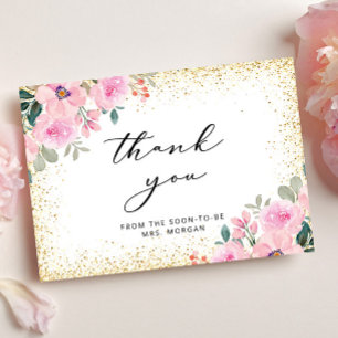 Blush Pink Floral Gold Bridal Shower Thank You Card