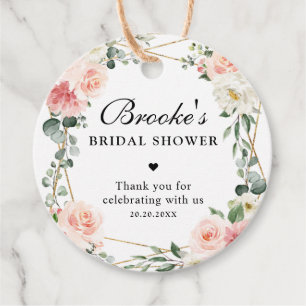 Blush Pink Floral Gold Bridal Shower Thank you Favour Tags