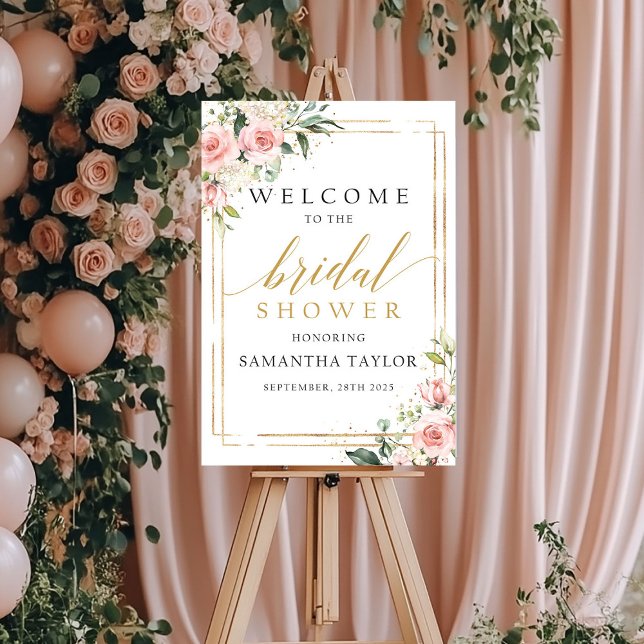Blush pink floral gold bridal shower welcome sign (Blush pink floral gold bridal shower welcome sign)