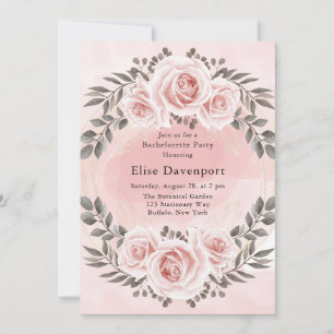 Blush Pink Floral Gold Crystal Bachelorette Party Invitation