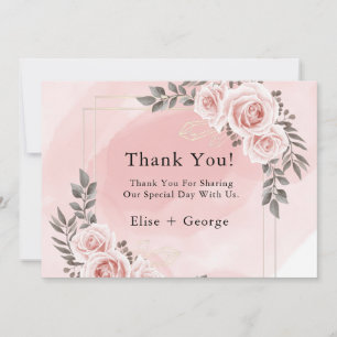 Blush Pink Floral Gold Crystal Thank You Card