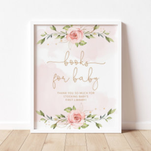 Blush pink floral gold foil Books for baby Poster