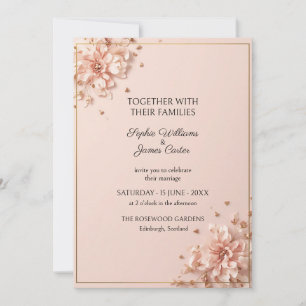 Blush Pink Floral Gold Frame Wedding Invitation